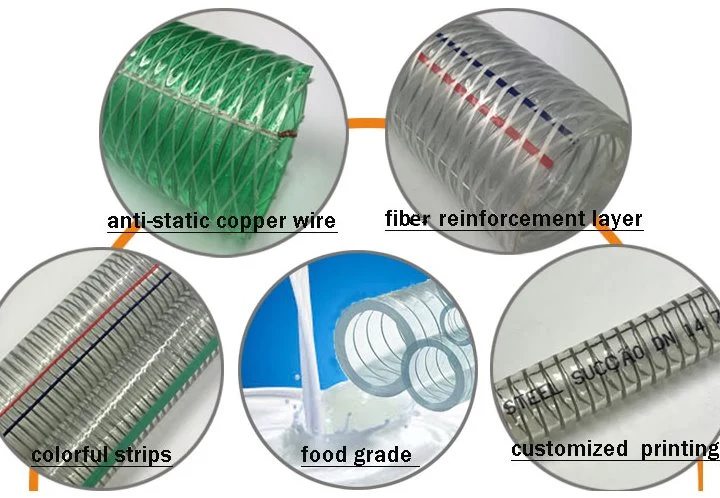 Alimentos de Alta Presión de resorte de alambre de acero de grado de PVC flexible / Tubo de acero inoxidable