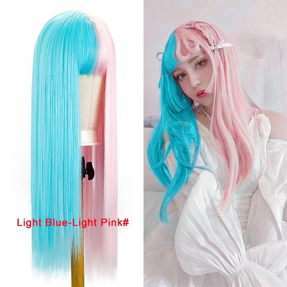 Factory Price 11 Colors 26 Inch Straight Fashion Synthetic Hair Long Two Tone Color Wig for Halloween Party Cosplay