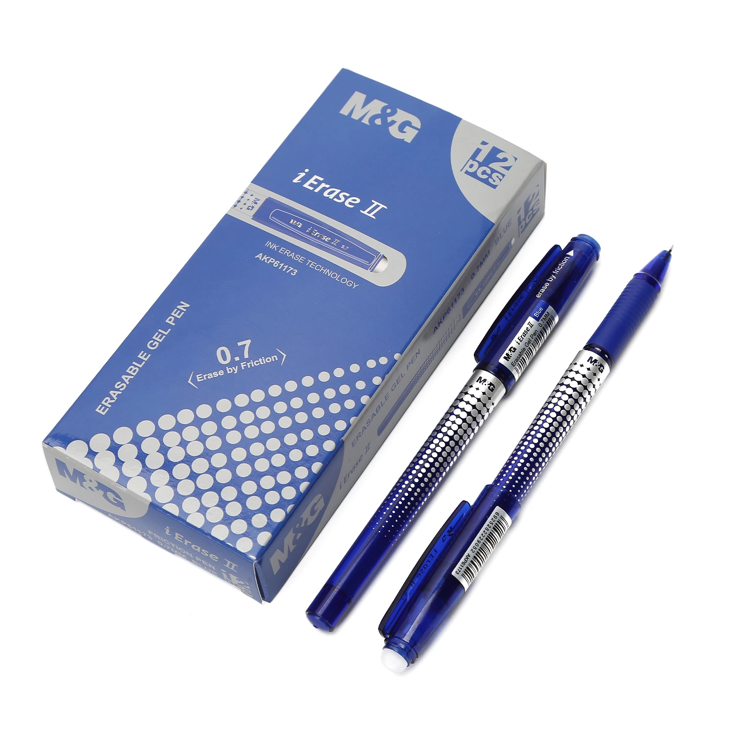 M&G 0.7mm Medium Point Erasable Gel Pen Black&Blue Cap with Eraser
