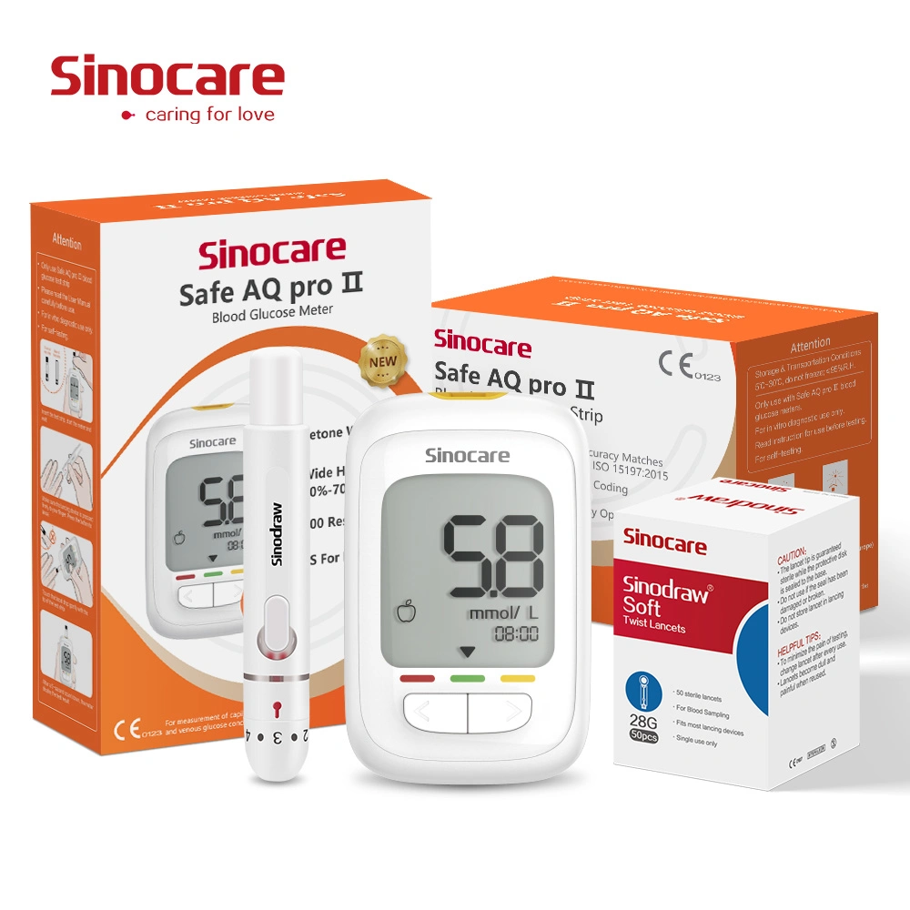 Medidor de glicose no sangue Sinocare Glucometer Monitor de glicose no sangue com Diabetes Tiras de teste