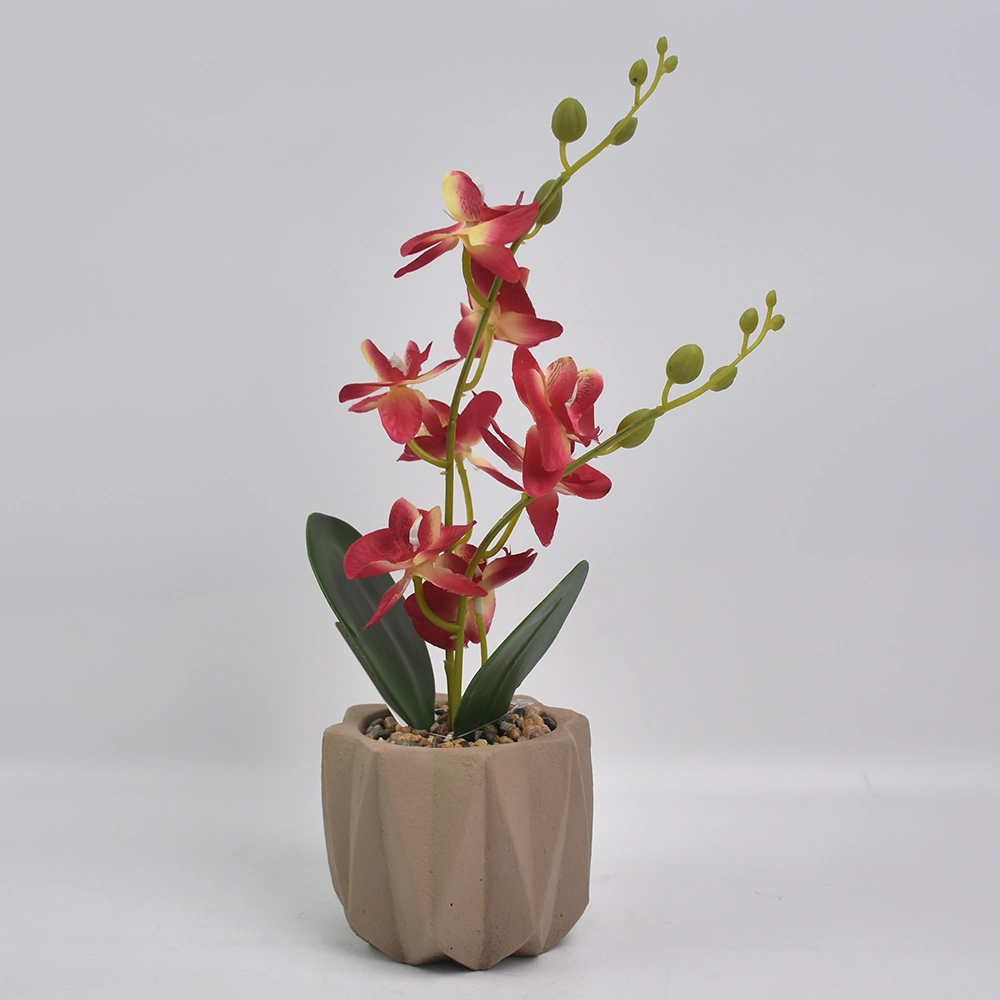 Precios bajos de fábrica de seda en 3D de la flor artificial orquídeas con cemento Pot