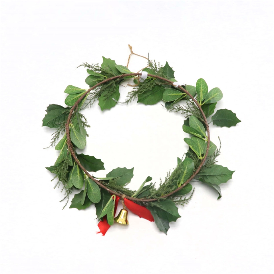 Hot Sale of Christmas Decorations Wreaths Artificial Green Plants Beautiful Bells and Bows Hanging Door and Window Wreath