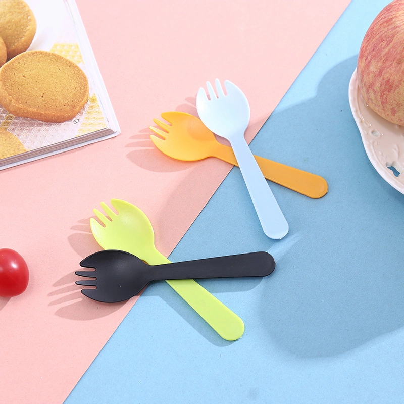 Disposable Plastic Fork Spoon Food Packaging Spork Multi-Color Cake Fork