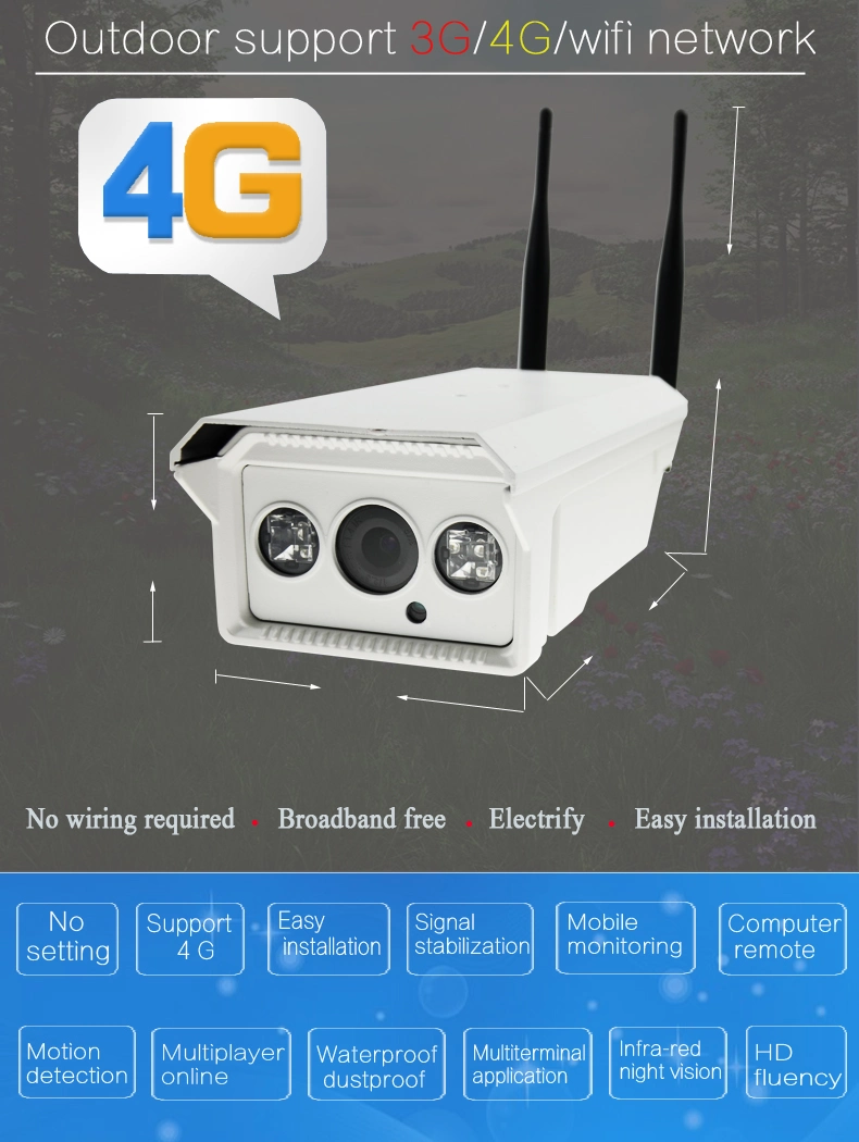 IR 30m 1.0MP Outdoor Câmara IP sem fios 4G com 2 PCS Suporte LED infravermelho de visualização remota de telemóveis 4G Câmara