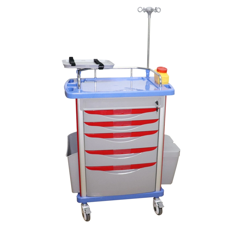 Mobilier hospitalier Chariot d'anesthésie en plastique ABS pour médicaments et traitement d'urgence.