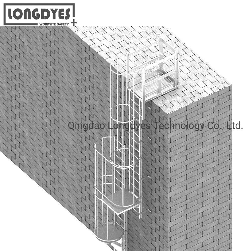 Seguro de que el paso de la escalera de la jaula de aluminio fijos para la seguridad de puesto de trabajo.
