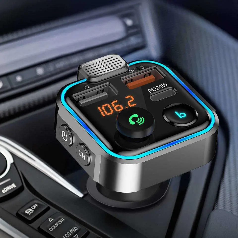 Car Hands-Free Calling QC3.0 Dual USB Car Charger Pd18wc Car Bluetooth-MP3 Player FM Transmitter