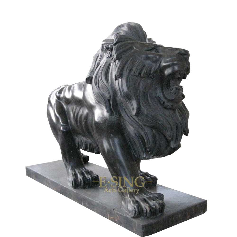 A pie de mármol negro natural estatua de León para ventas