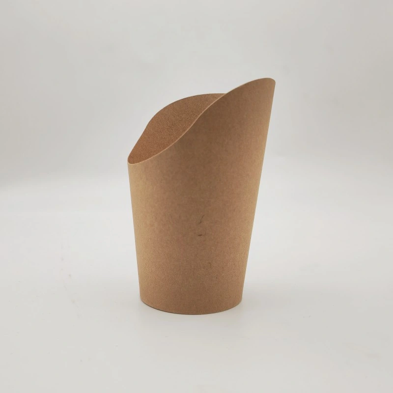 Disposable Take Away Bevel Fries Cup Print Brown Kraft Paper