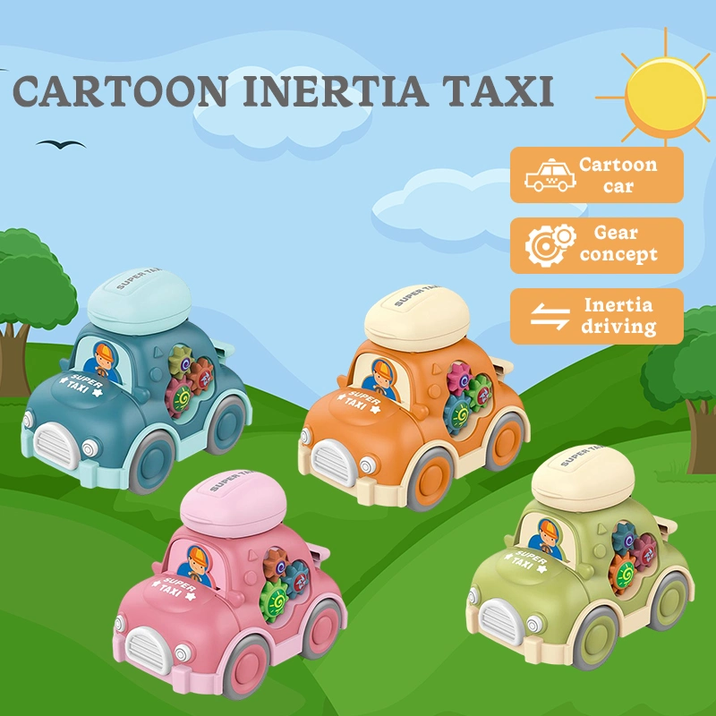 Multi Color Mini Baby Cartoon Inertia Taxi Child Push and Go Vehicle Non-Battery Kids Toys Friction Cars for Preschool Toddler
