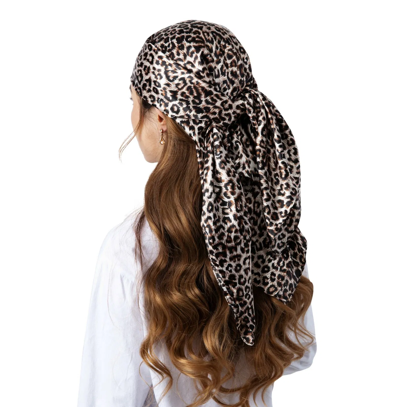 Mode Personalisieren Leopard-Muster Square Seide Satin Schlafenden Wrap Head Schal