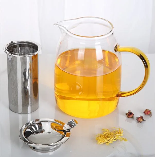 Factory Supply Wholesale High Quality Coffee Tea Kettle Glass Teapots Tea Maker with Large Glass Handle and Stainless Steel Filter