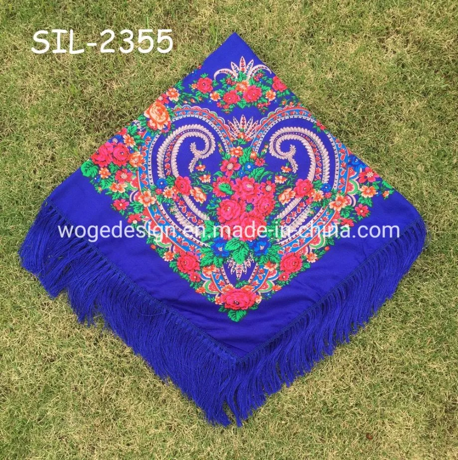 Fábrica de Yiwu nuevo diseñador Dress 110*110cm Tippet Echarpe mujeres estampados florales de algodón poliéster ruso bufanda chal cuadrado