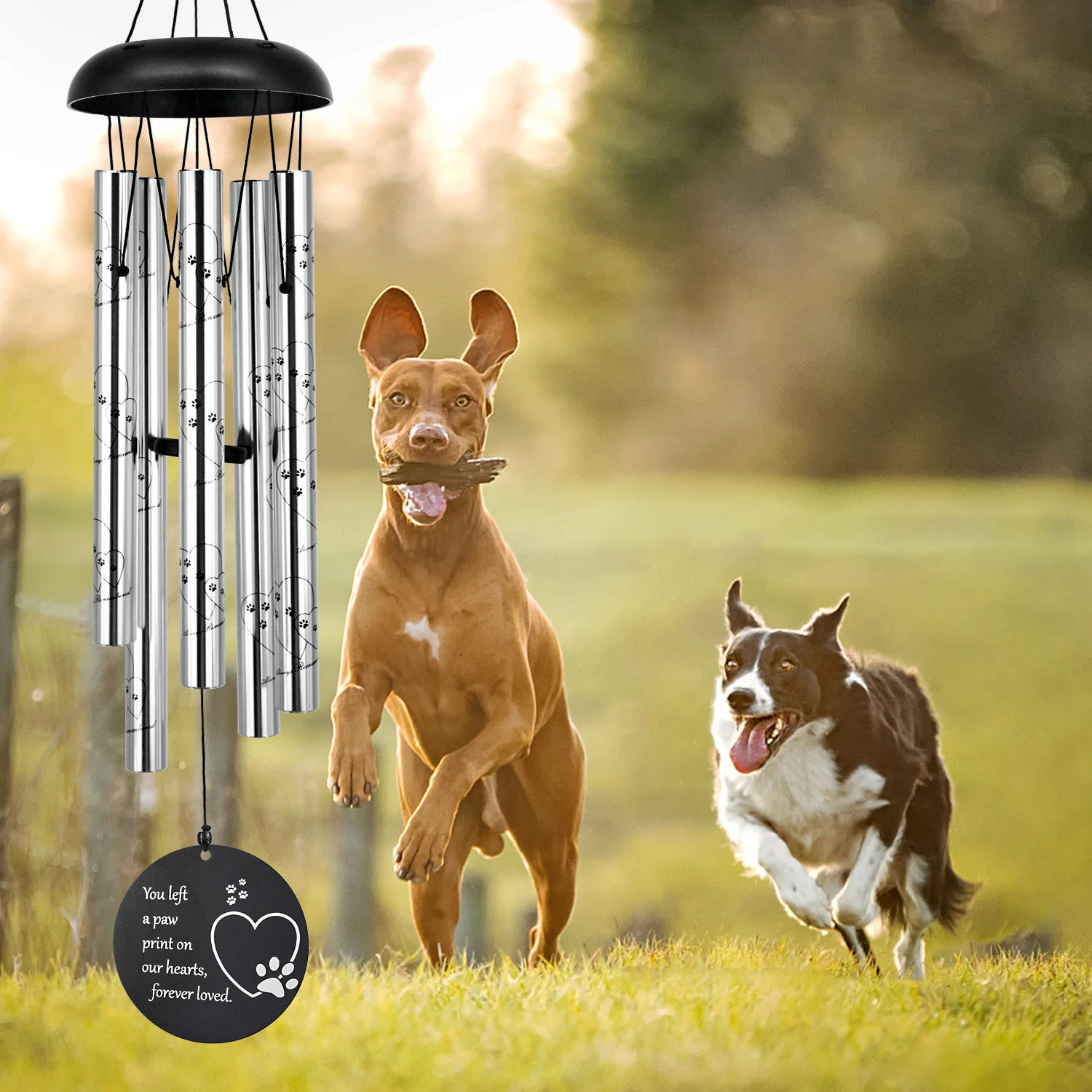 30 Inch in Memory of Lossed Love for Pets Silver 5 Tubes Wind Chimes, Wind Spinner