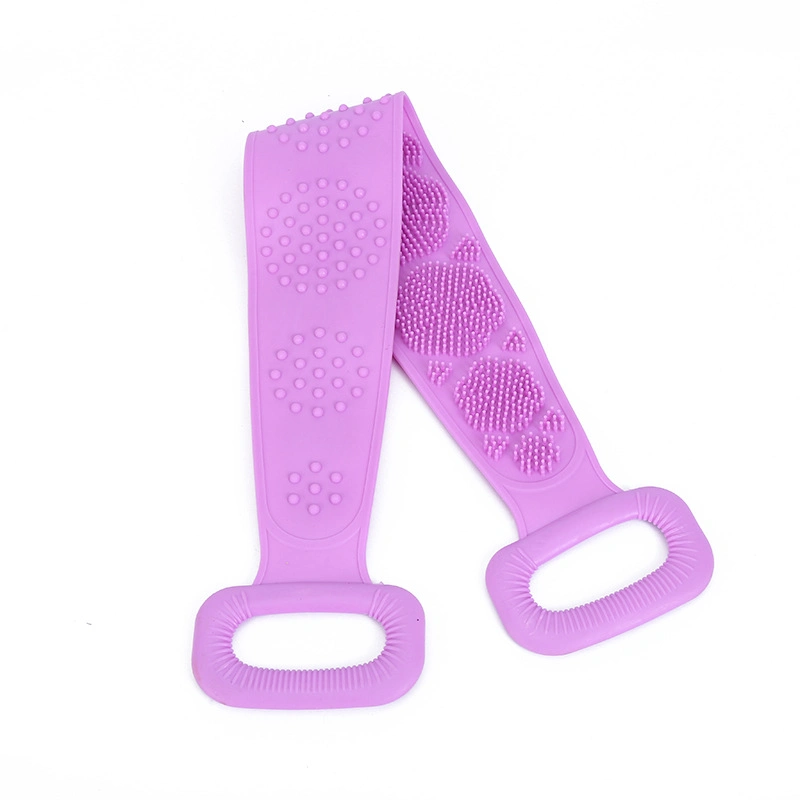 Serviette de bain recto-verso en silicone de retour de la brosse de lavage Scrubber Gommage corps côté courroie d'épuration en silicone double