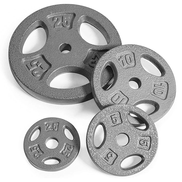 Gray Baked Enamel Solid Cast Iron Fleck Gym Custom Weightlifting Competition Bumper Plate Set