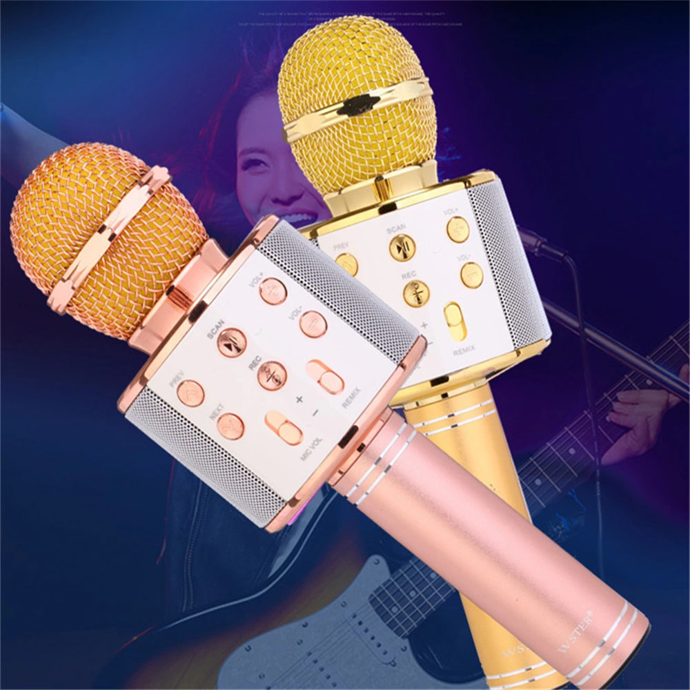 Karaoke com microfone sem fio Bluetooth Microfone luz LED coloridos