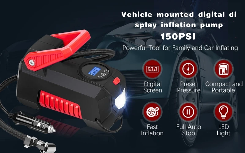 Portable Automobile Inflation Pump with LED Illumination DC 12V Digital Display Inflator Vehicle Mounted Tire Inflation Pump