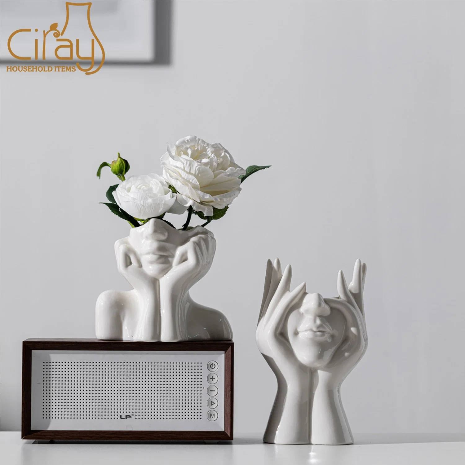 Глянцевый белый цвет кузова искусства мыслителя форму оформление керамическая ваза