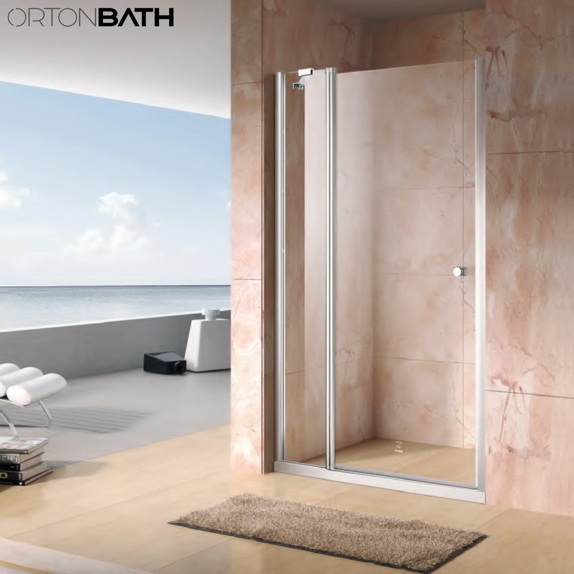 Ortonbath 2 Piece Glass Pivot Fixed Frameless Thick Customizable Tempered Glass Bathroom Shower Enclosure Screen with Support Frame