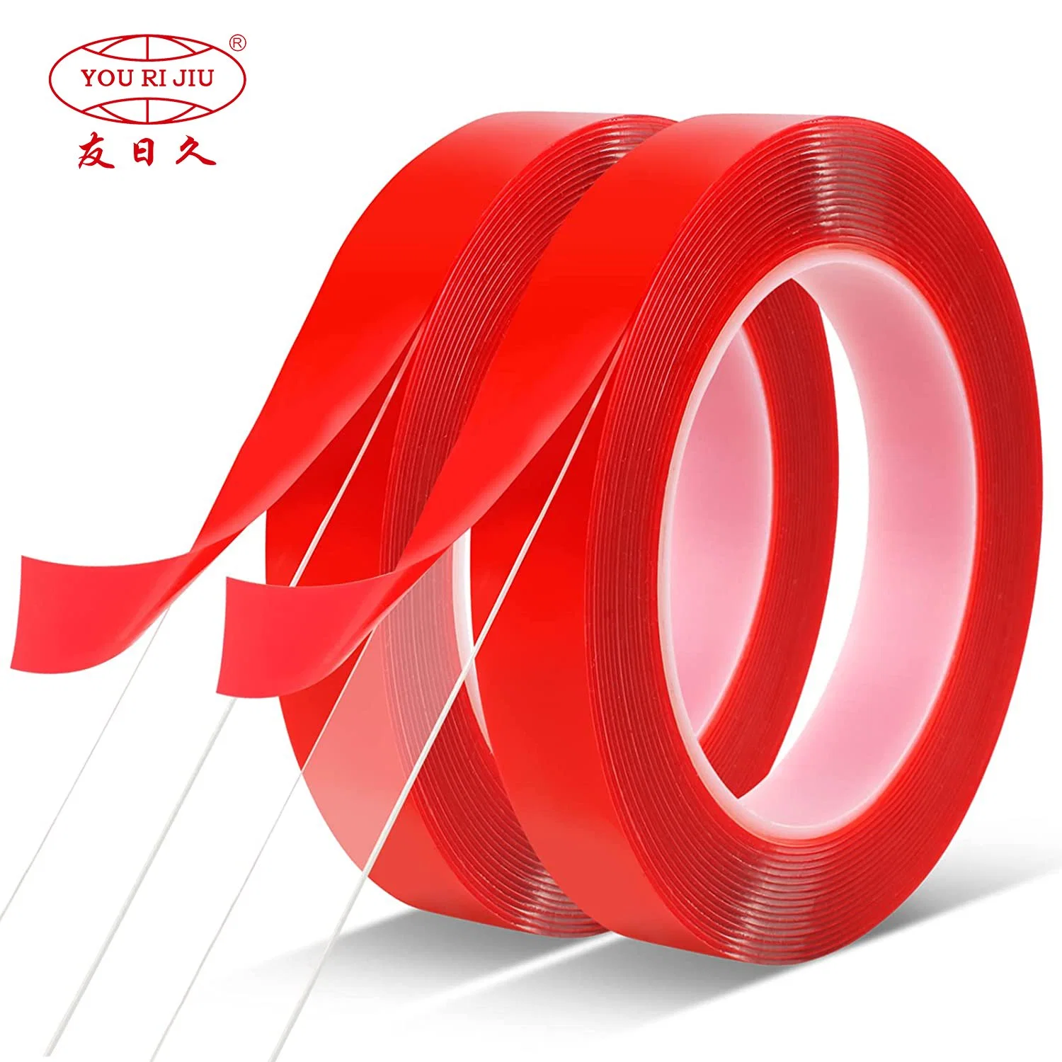 Yourijiu Clear Heavy Duty Strong Adhesive Wide Double Sided Red Pet Polyester Acrylic Tape