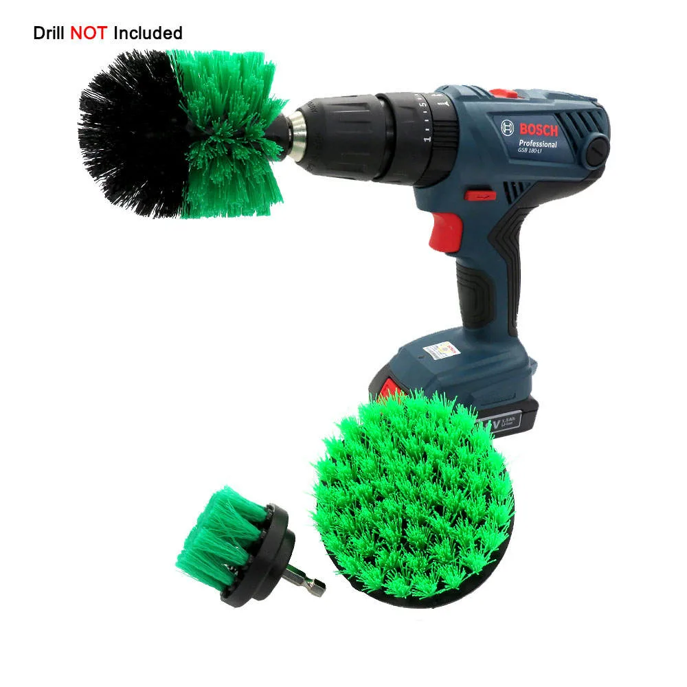 3PCS/Set Green Drill Brush Attachment Car Accessories Sets Power Scrubber Kit