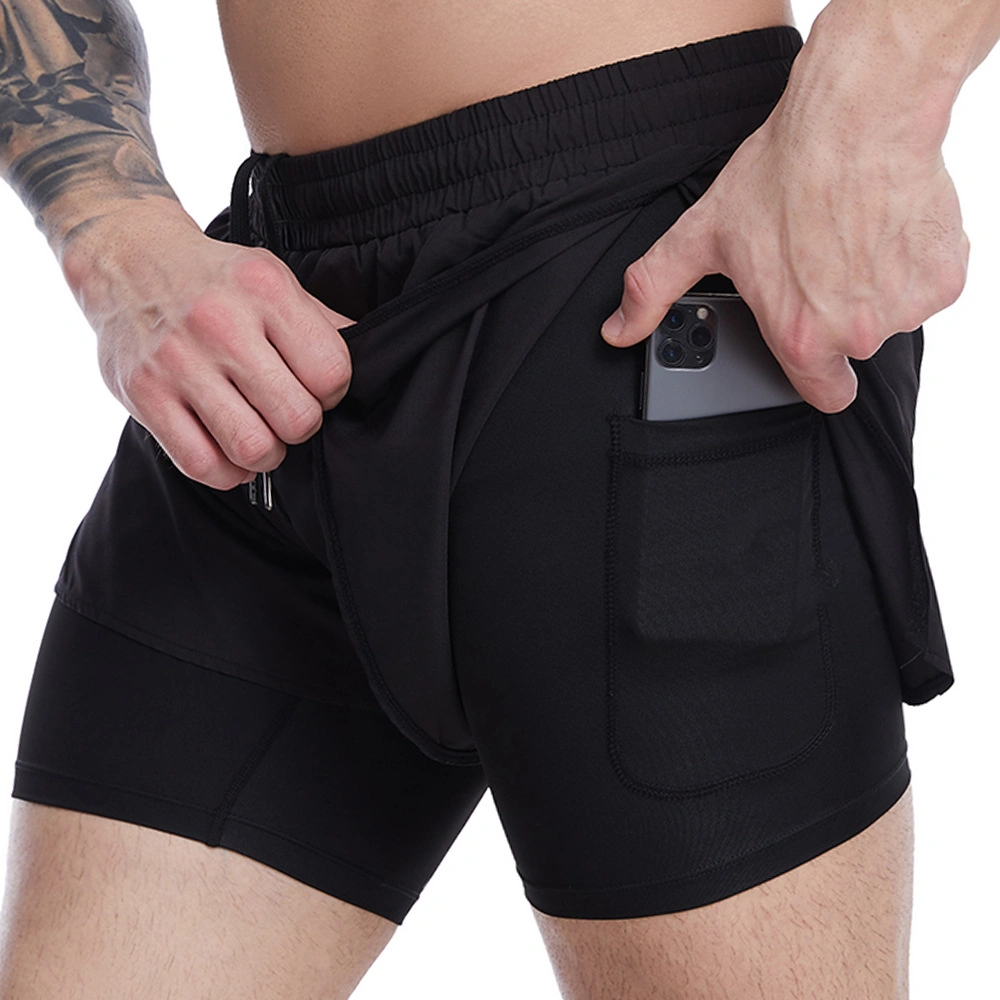 Pantalón deportivo de doble capa transpirable de secado rápido para hombre Entrenamiento deportivo Maratón Deportes Pantalones cortos