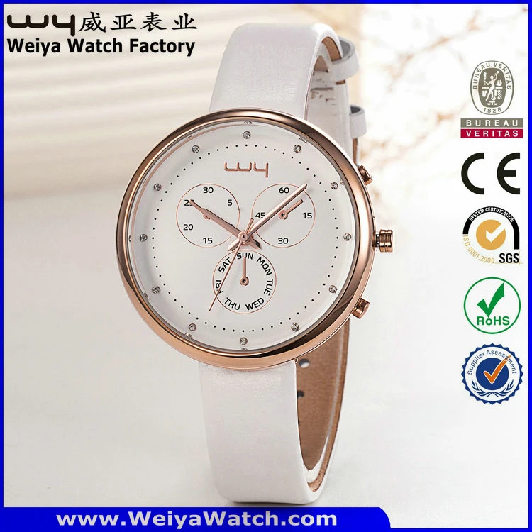 OEM/ODM Leather Strap Quartz Ladies Custom Wrist Watch (Wy-091A)