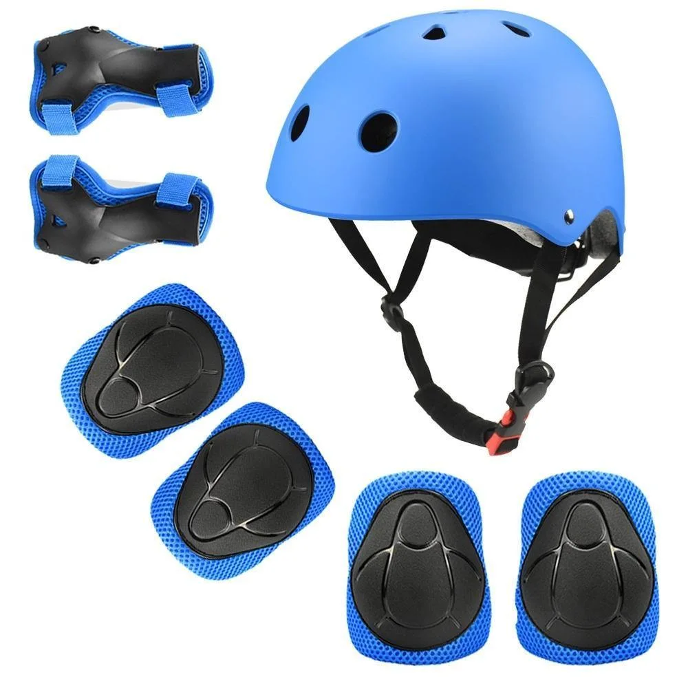 7 in 1 Kids Pads Set Adjustable Kids Bike Knee Pads Elbow Pads Wrist Guards for Scooter Skateboard Roller Skating Cycling Helmet Bl21236