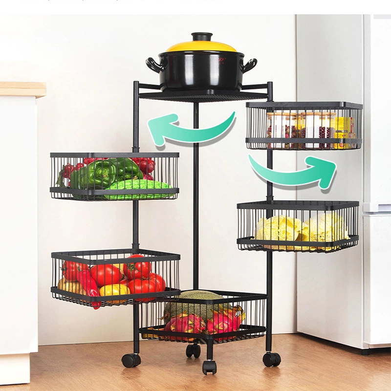 Carro 3-Tier gradillas de exhibición de frutas y verduras de metal bien hechas Estantes para carros de almacenamiento de cocina para verduras y frutas