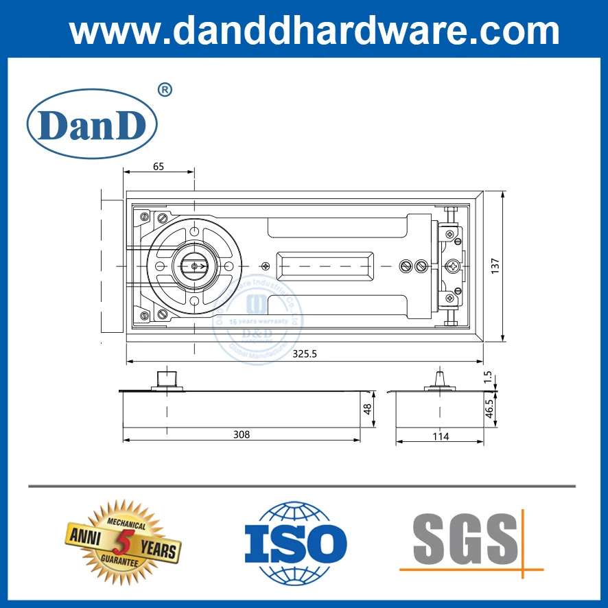 Stainless Steel Building Hardware Two Adjustment Glass Concealed Floor Spring