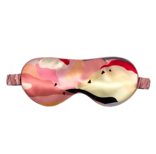 Color al por mayor Impreso Luxury Eye Mask Silk Eyeshade Soft Eye Máscara para dormir para viajar