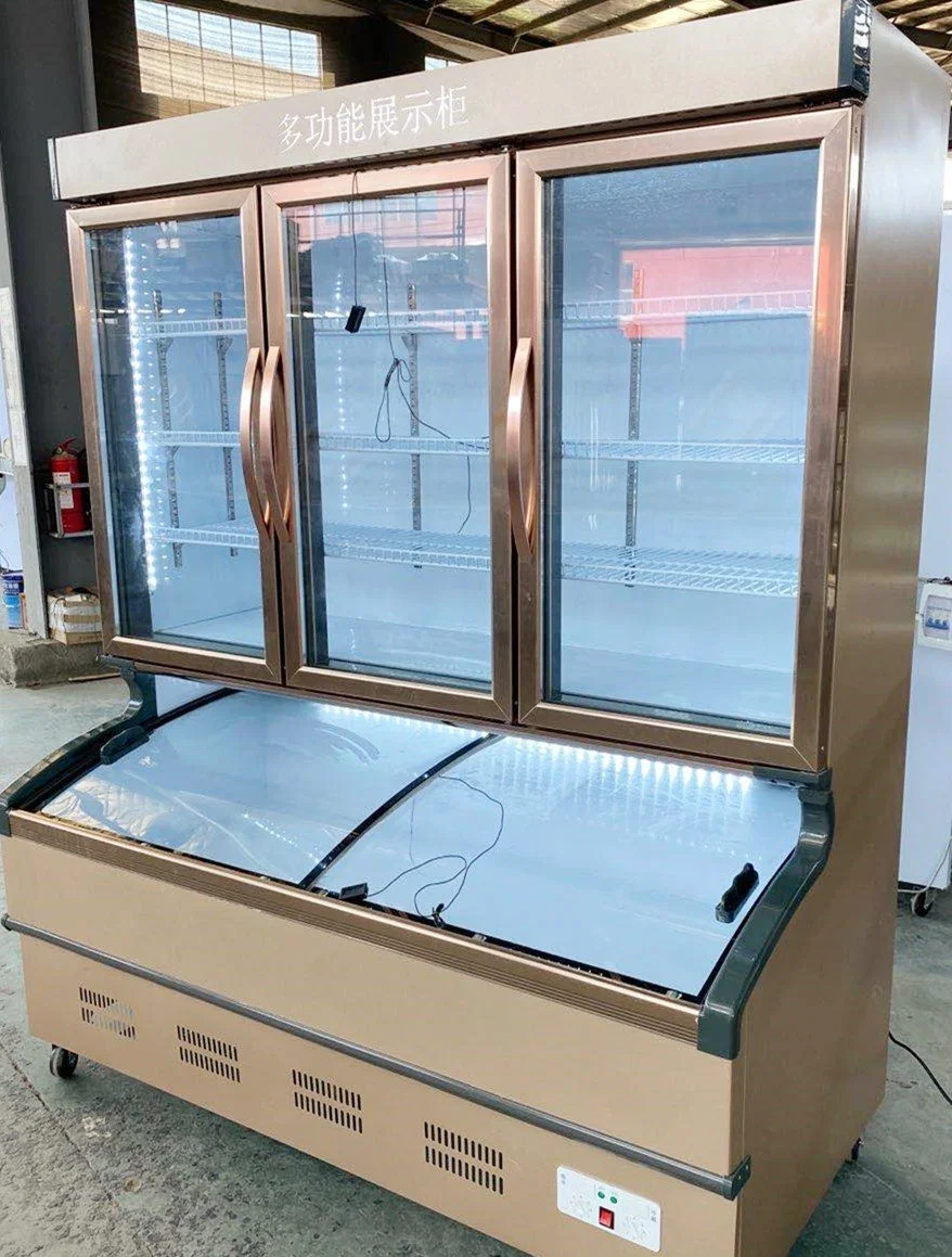 Supermarket Two-Temperature Sliding Glass Door Display Showcase for Soft Drink Food Vegetable