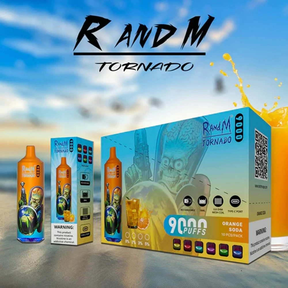 Randm Tornado 9000 puffs Vape Pen Disposable antenne en maille RVB Lampe rechargeable Vapes 9K Puffbar 18ml E cigarette préremplie