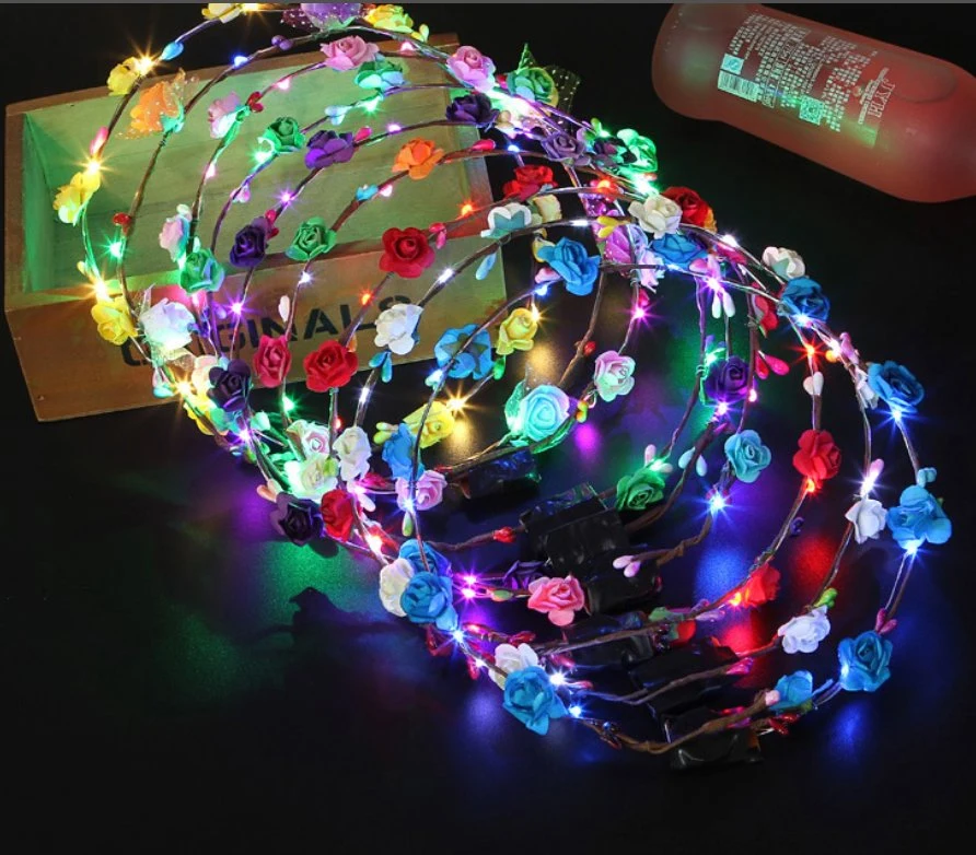 Girls Decoration LED Light up Hair Flower Shape LED Hair Garland LED Headband Garland