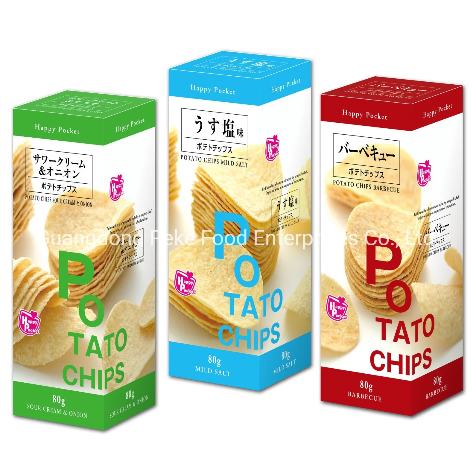 80g-100g marcas japonesas de patata Tortilla de patatas fritas crujientes patatas fritas de maíz palomitas de maíz Alimentos Enlatados Resopló con bocadillos alimentos Halal (ISO/HACCP/BRC/FDA aprobado).