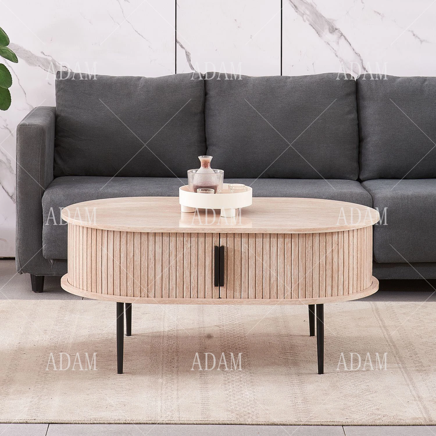 Tabla de chapa estriada Wabi-Sabi travertino Beige Mesa de Café personalizada de madera