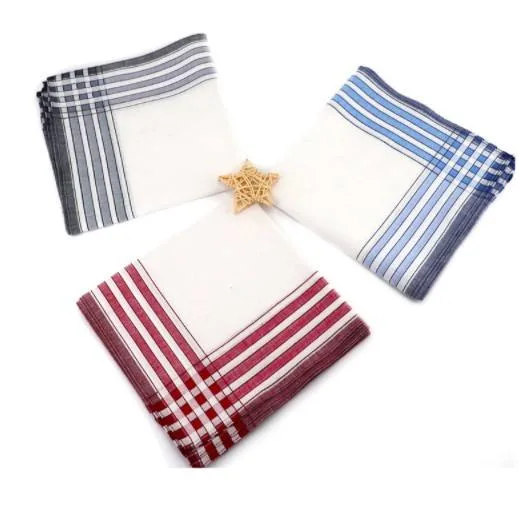 High quality/High cost performance  Hanky Men Striped Printing 100% Cotton Handkerchief