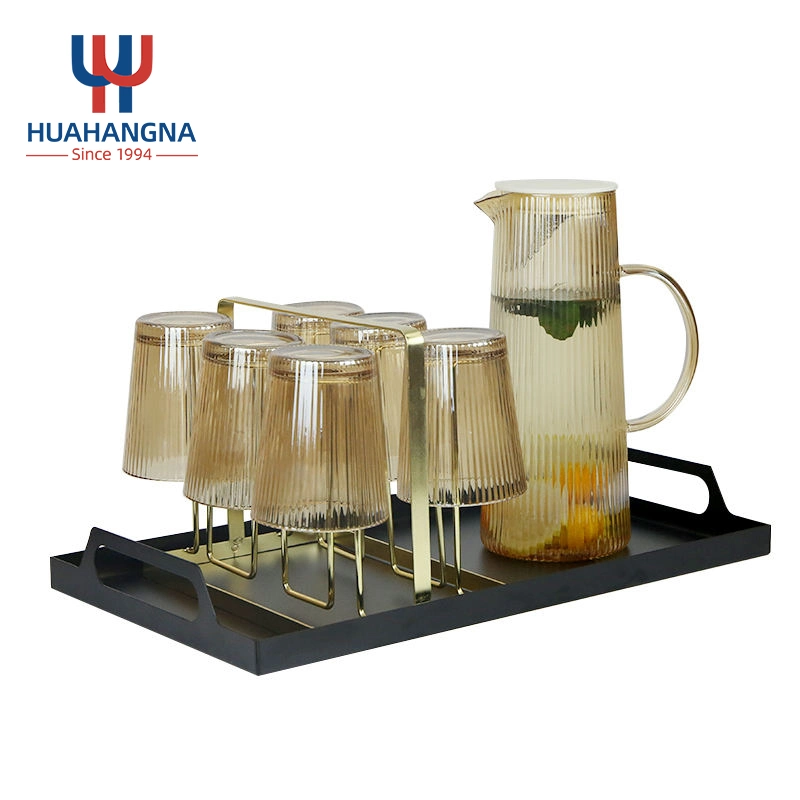 Chopes en verre de bouteilles en verre borosilicaté théière personnalisé l'eau potable verseuse Jeu de 7 Jaune solide de couleur des verres Pitcher Cup empilable