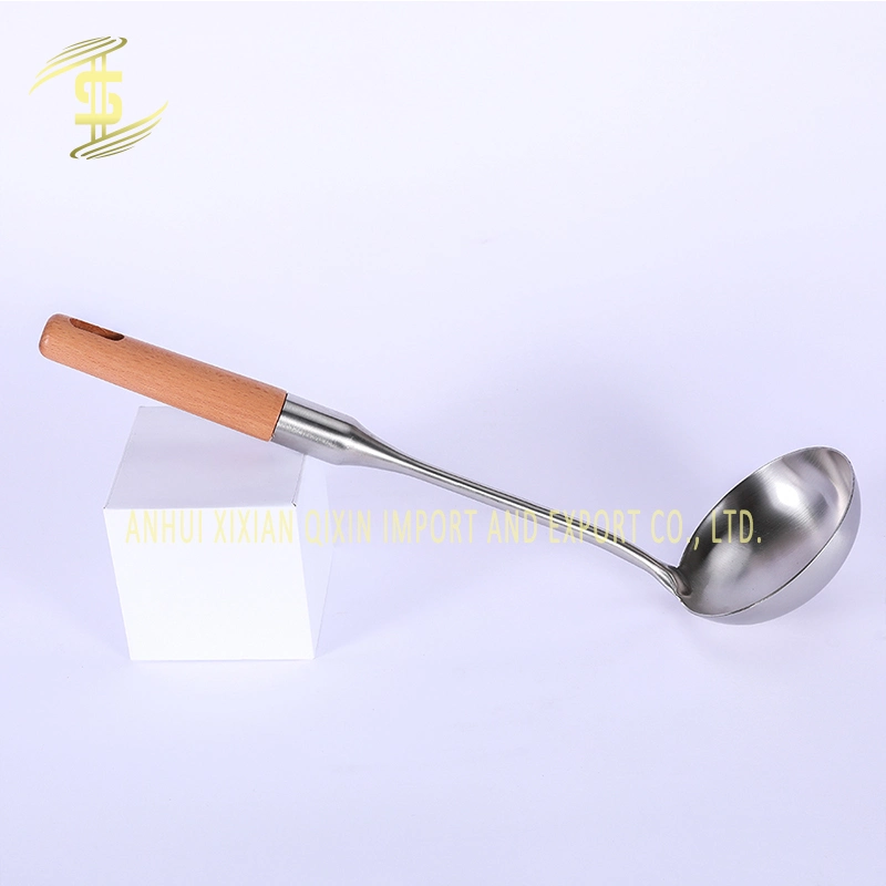 304 Acero Inoxidable utensilios de cocina utensilios de cocina wok &amp; Mango de madera espátula cucharón