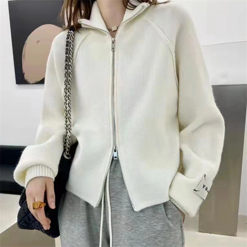 Double-Ended Zipper Sweater Coat Women's 2023 Fall New Casual Simple Niche Design Sense Knitted Open Clothing Wholesale/Supplier