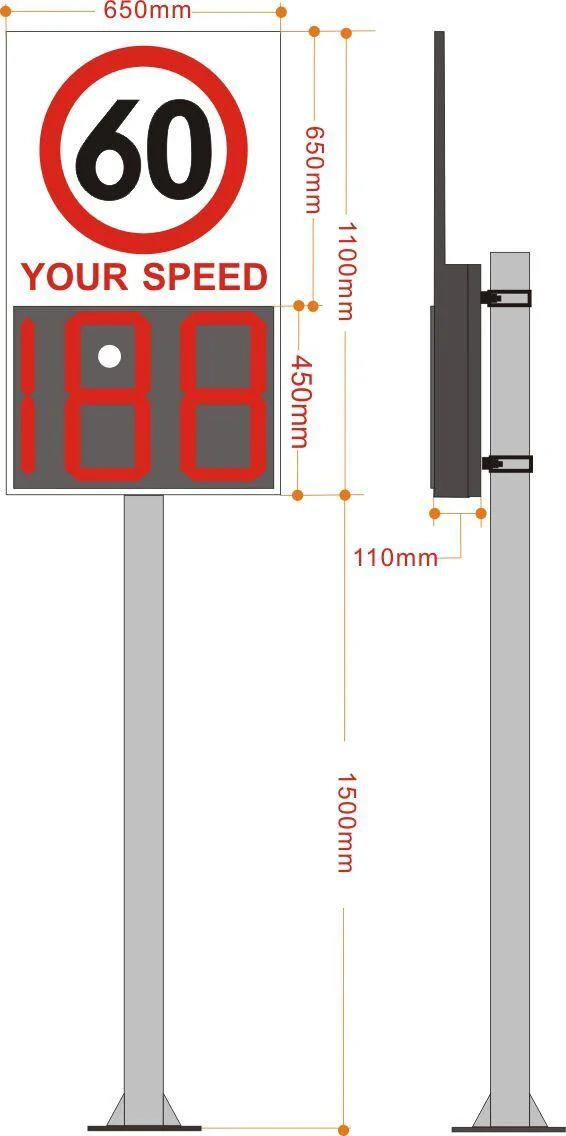 Traffic Sign Reflective Highway Solar Electric Warning Speed Radar Limited Measurement