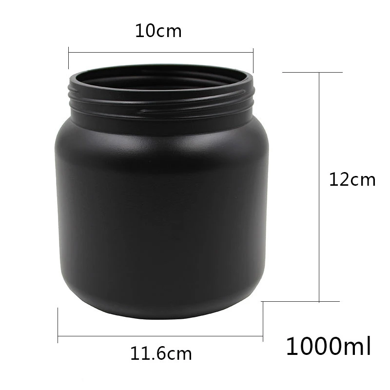 1 Liter 1000 Ml Round Empty HDPE Matte Black Skincare Packaging Cosmetic Cream Plastic Jar