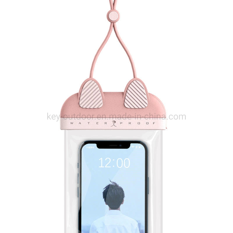 Cute Waterproof Ipx8 Backpack Bag for Mobile Phone Under 6.9 Inch High Transparent ABS TPU Kitty Bag Phone Cover Pouch Case