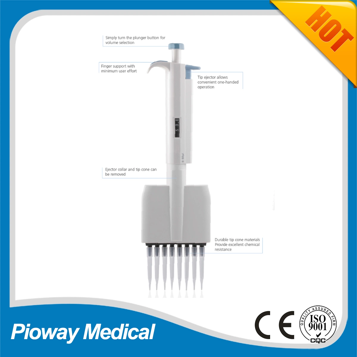 Equipamento de laboratório de volume ajustável de 8 canais de pipetas mecânicas (Dlab)