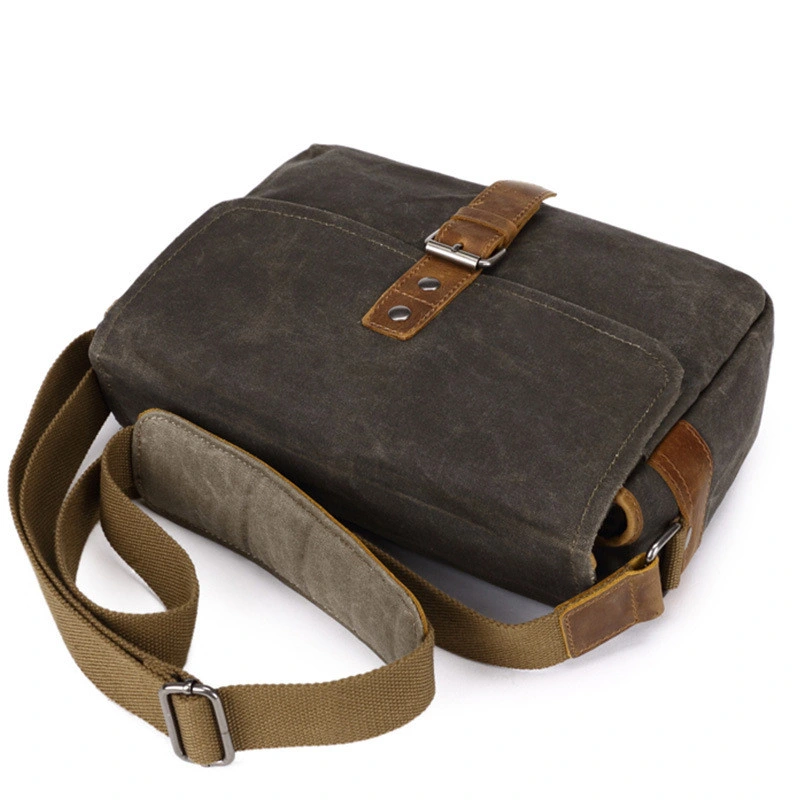 Leisure Man Waxed Canvas Leather Shoulder Crossbody Bag Vintage VCR Camera Bag