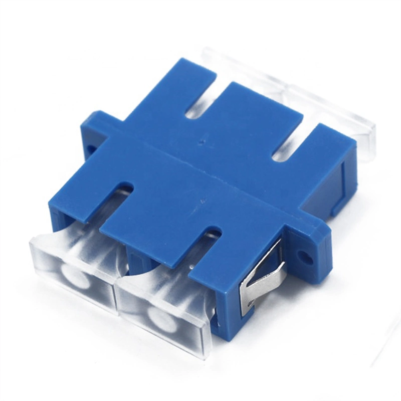 Cubierta de polvo transparente de color azul SC Duplex Adaptador de fibra óptica de la brida/Adaptador