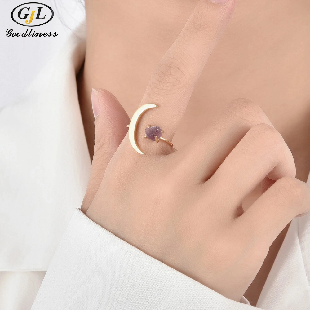 S925 Silver Fashion Opening Starmoon Natural Stone Opening Ring