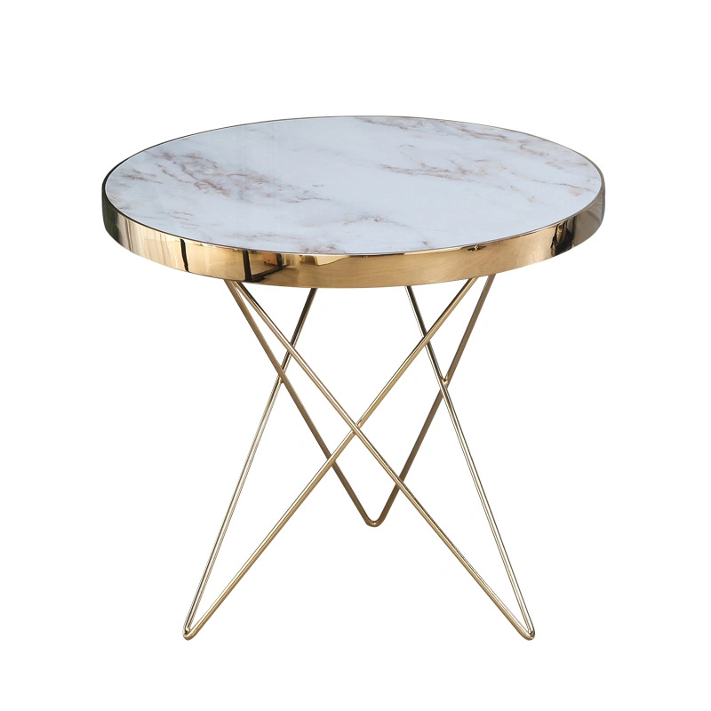 Accueil Mobilier de style moderne salle de séjour un canapé-MDF Châssis en acier chromé de surface Golden Table à café de salle à manger