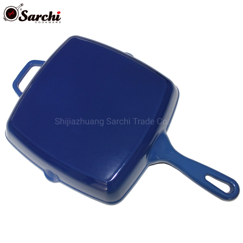 Kitchen Square Cast Iron Enamel Steak Frying Pan Skillet Grill Pan